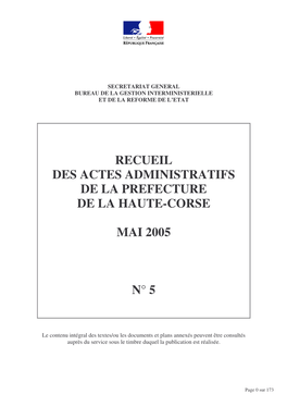 Recueil Des Actes Administratifs De La Prefecture De La Haute-Corse Mai 2005 N° 5