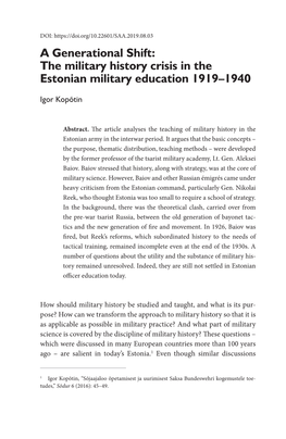 A Generational Shift: the Military History Crisis in the Estonian Military Education 1919–1940