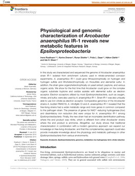 Physiological and Genomic Characterization of Arcobacter Anaerophilus IR-1 Reveals New Metabolic Features in Epsilonproteobacteria