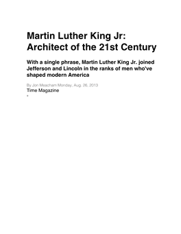 Martin Luther King Jr: Architect of the 21St Century