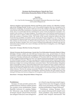 Sejarah Dan Teori Keberadaan Komunitas Bahari Di Masa Sriwijaya