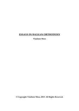 Essays in Balkan Orthodoxy