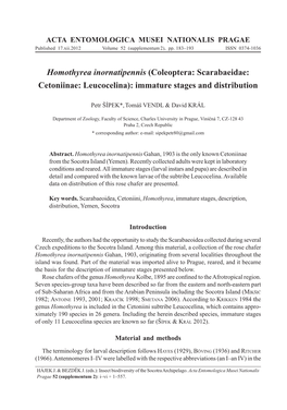 Coleoptera: Scarabaeidae: Cetoniinae: Leucocelina): Immature Stages and Distribution