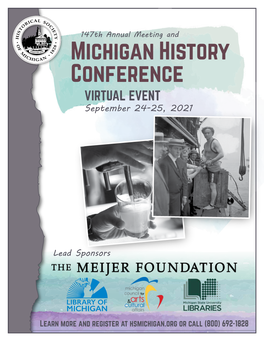 Michigan History Conference VIRTUAL EVENT September 24-25, 2021
