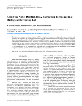 Using the Novel Dipstick DNA Extraction Technique in a Biological Barcoding Lab