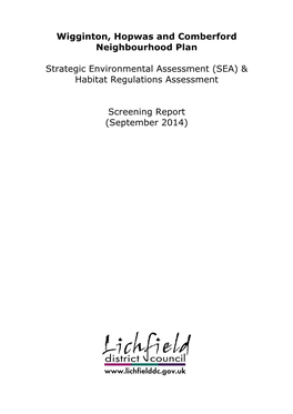 Wigginton, Hopwas and Comberford Neighbourhood Plan Strategic Environmental Assessment & Habitat Regulations Assessment Screening Report