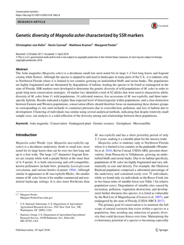 Genetic Diversity of Magnolia Ashei Characterized by SSR Markers