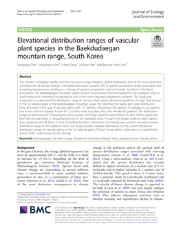 Elevational Distribution Ranges of Vascular Plant Species in The