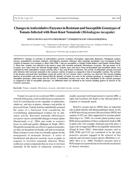 Changes in Antioxidative Enzymes in Resistant and Susceptible Genotypes of Tomato Infected with Root-Knot Nematode (Meloidogyne Incognita)
