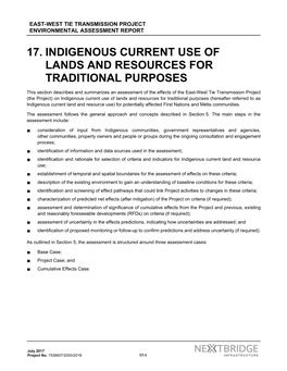 Section 17: Indigenous Current Use of Lands and Resources For