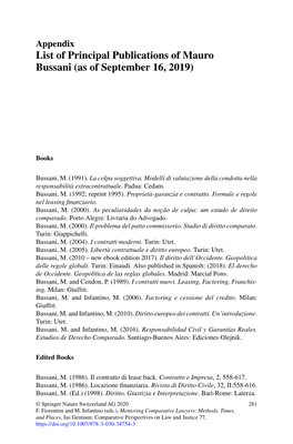 List of Principal Publications of Mauro Bussani (As of September 16, 2019)