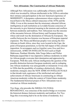 New Africanism: the Construction of African Modernity Although New