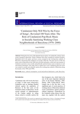 Pop-Rock Music in Socially Sanitizing Working-Class Neighborhoods of Barcelona (1976–2000)