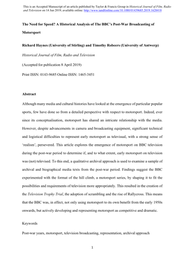The Need for Speed? a Historical Analysis of the BBC’S Post-War Broadcasting Of