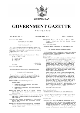 ZIMBABWEAN GOVERNMENT GAZETTE Published by Authority