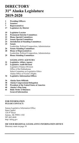 DIRECTORY 31St Alaska Legislature 2019-2020