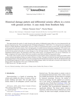 Historical Damage Pattern and Differential Seismic Effects in a Town with Ground Cavities: a Case Study from Southern Italy ⁎ Fabrizio Terenzio Gizzi , Nicola Masini