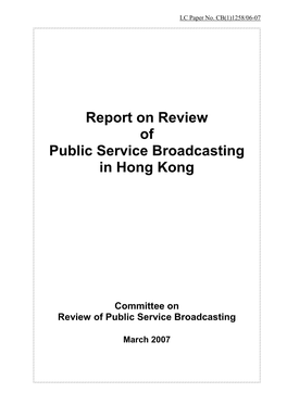 Report on Review of Public Service Broadcasting in Hong Kong