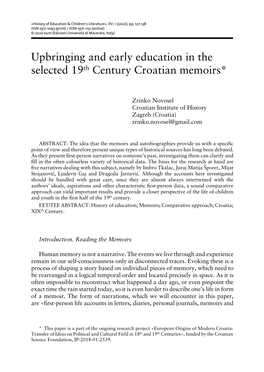 Upbringing and Early Education in the Selected 19Th Century Croatian Memoirs*