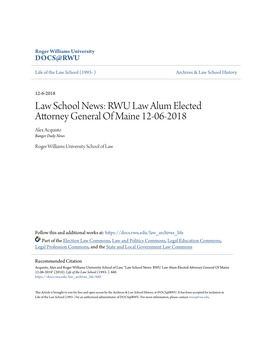 Law School News: RWU Law Alum Elected Attorney General of Maine 12-06-2018 Alex Acquisto Bangor Daily News