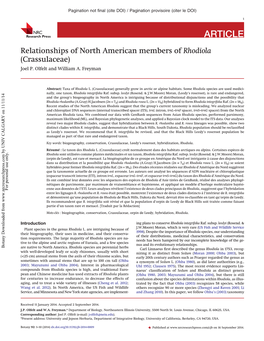 Relationships of North American Members of Rhodiola (Crassulaceae) Joel P