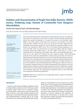 Isolation and Characterization of Purple Non-Sulfur Bacteria, Afifella Marina, Producing Large Amount of Carotenoids from Mangro