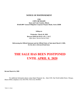 The Sale Has Been Postponed Until April 8, 2020