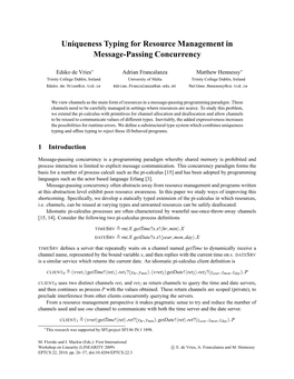 Uniqueness Typing for Resource Management in Message-Passing Concurrency