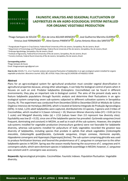 Faunistic Analysis and Seasonal Fluctuation of Ladybeetles in an Agro-Ecological System Installed for Organic Vegetable Production