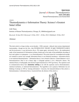 Thermodynamics ≠ Information Theory: Science’S Greatest Sokal Affair