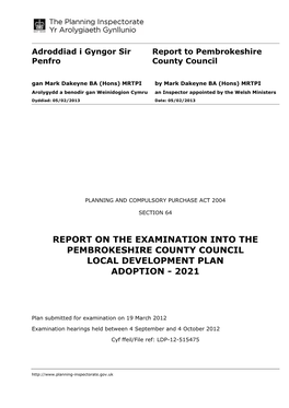 Report on the Examination Into the Pembrokeshire County Council Local Development Plan Adoption - 2021