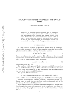 Arxiv:1603.08360V5 [Math.DS] 5 May 2020 the Growth of Markov Numbers M = 1, 2, 5, 13, 29, 34, 89, 169, 194, 233, 433, 610, 985, 1325