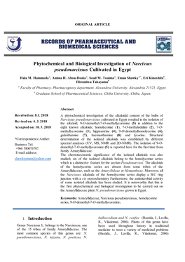 Phytochemical and Biological Investigation of Narcissus Pseudonarcissus Cultivated in Egypt