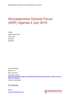 Worcestershire Schools Forum (WSF) Agenda 4 July 2019