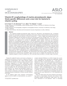 Vitamin B1 Ecophysiology of Marine Picoeukaryotic Algae: Strain-Specific Differences and a New Role for Bacteria in Vitamin Cycling