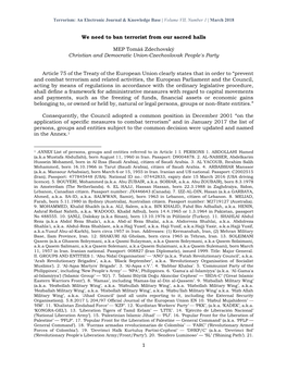 1 We Need to Ban Terrorist from Our Sacred Halls MEP Tomáš Zdechovský Christian and Democratic Union-Czechoslovak People's Pa