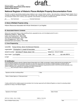 NPS Form 10 900 OMB No. 1024 0018