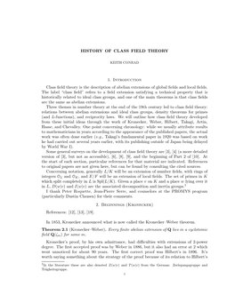 HISTORY of CLASS FIELD THEORY 11 Theory, So Takagi Had No Local Colleagues Who Could Check His Work