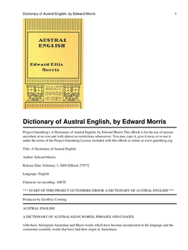 Dictionary of Austral English, by Edward Morris 1
