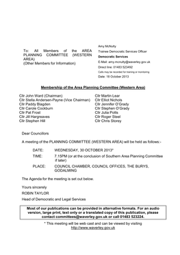 Membership of the Area Planning Committee (Western Area)