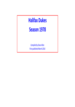 Halifax Dukes Season 1978