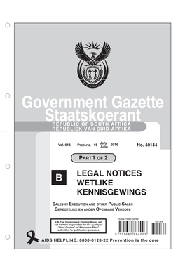 Government Gazette Staatskoerant REPUBLIC of SOUTH AFRICA REPUBLIEK VAN SUID-AFRIKA