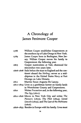 A Chronology of James Fenimore Cooper