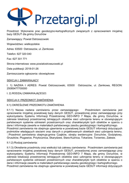 Przedmiot: Wykonanie Prac Geodezyjno-Kartograficznych Związanych Z Opracowaniem Inicjalnej Bazy GESUT Dla Gminy Doruchów