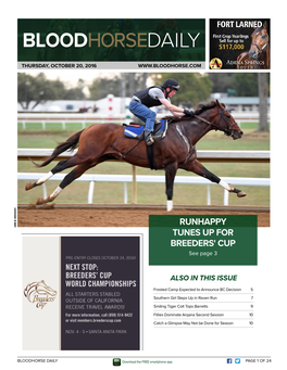 RUNHAPPY TUNES up for BREEDERS' CUP See Page 3
