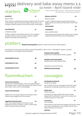 Starters Platters Flammkuchen Sausages Delivery and Take Away Menu