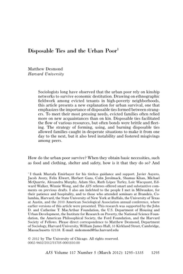 Disposable Ties and the Urban Poor1