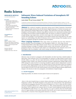 Infrasonic Wave‐Induced Variations of Ionospheric HF Sounding Echoes