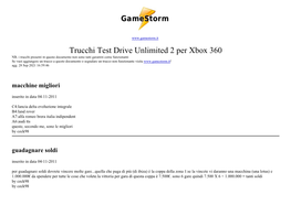 Tutti I Trucchi E Codici Di Test Drive Unlimited 2 Per Xbox