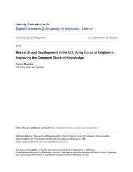 Research and Development in the US Army Corps of Engineers